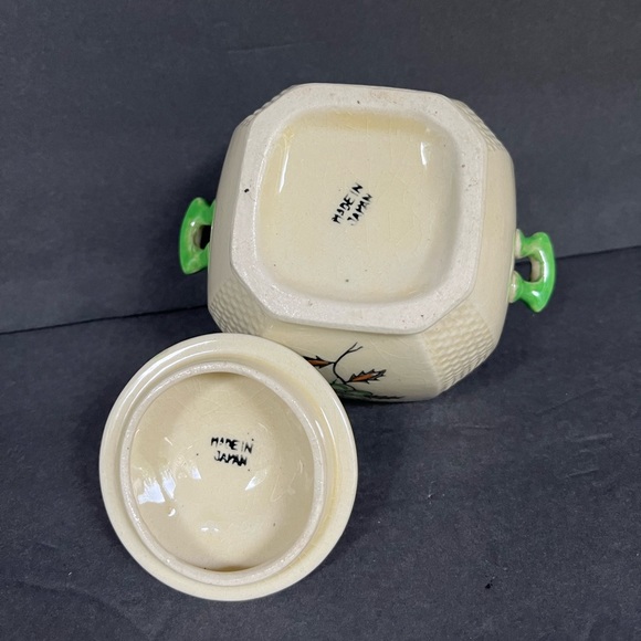 VTG Japan Tea Set Teapot Sugar Bowl Cream Pitcher Yellow Cottage Green Floral - Picture 11 of 15